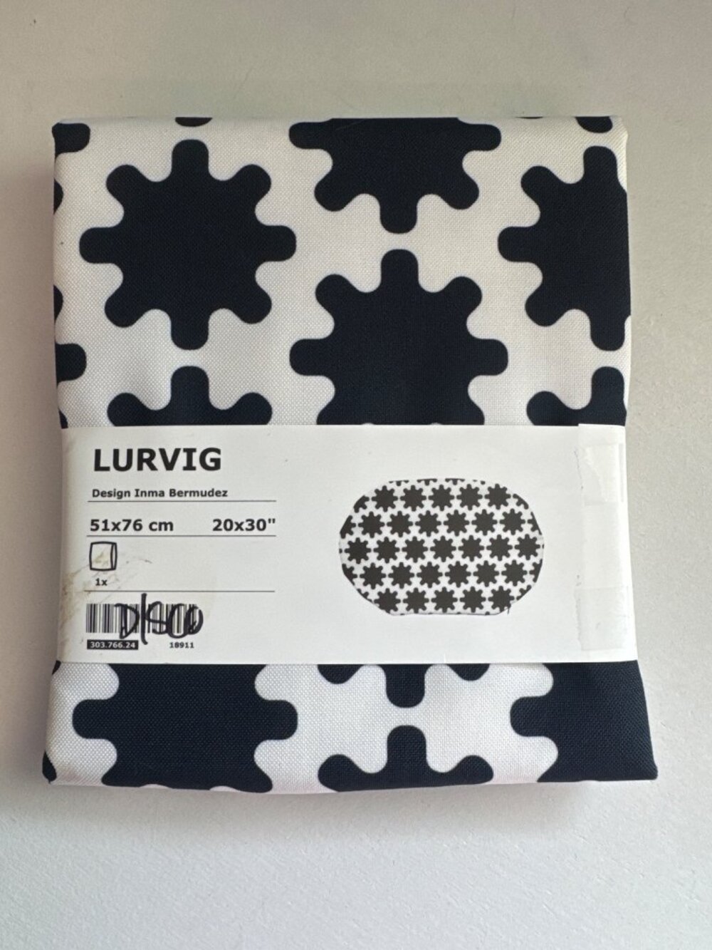 Ikea Lurvig Pet Bed Cover BlackWhite Geometric Print Canvas NEW Oval 20" x 30"